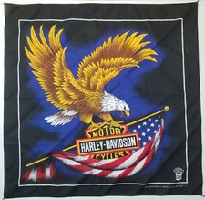 Vtg Harley Davidson Bandana Handkerchief Eagle Flag New Old Stoc NOS Made In USA