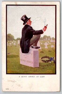Dapper Man Smokes Pipe On Wifes Grave Quiet At Last Postcard R29