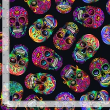 Sugar Skulls Fabric By The Yard Day of Dead Cotton Timeless Treasures CD3604