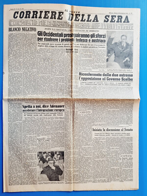 CORRIERE DELLA SERA 20 FEBRUARY 1954 ADENAUER-SCELBA-EDEN-BERLIN-SAMARINE