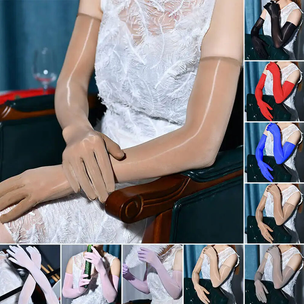 Fldy Damen Langhandschuhe Aus Glänzendem Nylon | Transparente Armstulpen Für Hochzeit & Oper | 2 Größen Verfügbar