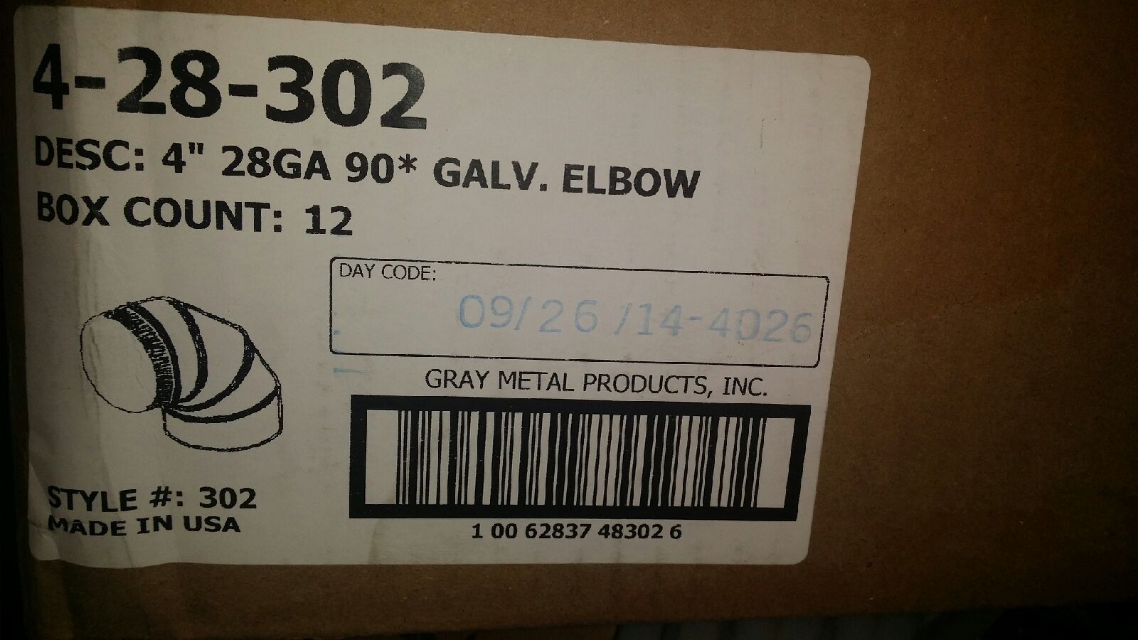 Gray Metal Products 428302 Galv Adj Elbw 28Ga 4" (12 ELBOWS) eBay