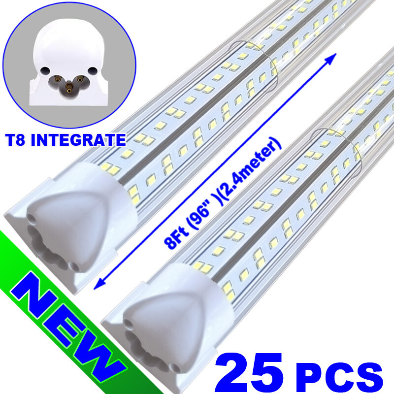 8Ft LED Shop Light Linkable Ceiling Tube Fixture 144W Cold White 18000LM 25 PC