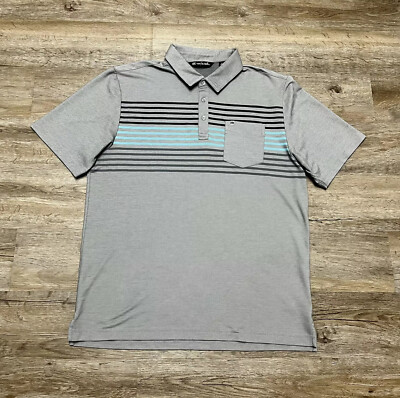 Travis Mathew Men s Polo Shirt Striped Pima Cotton Blend Preppy Golf Athletic L