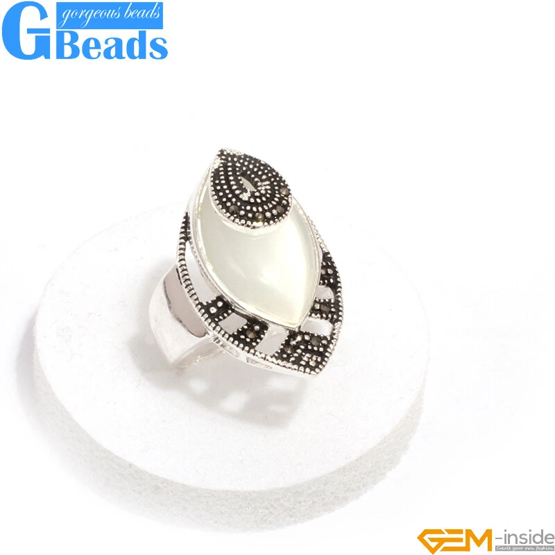 Anillo de marcasita de plata tibetana cuentas de piedra marquesa joyería 18x30 mm envío gratuito Foto 4 de 4