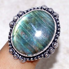 925 Silver Plated Fiery Labradorite Ring US 10 Best Friend Gift Trendy JW