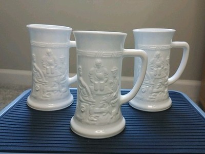 Vintage Milk Glass Stein Men Beer Pub Handle Collectible Drinkware Barware Retro