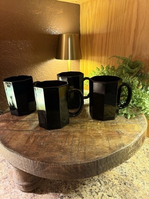 Vintage Arcoroc France Black Octime Octagonal Coffee Cups Set Of 4