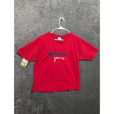 Vintage Guess Jeans Red Embroidered Script Logo T-Shirt Mens OSFA Made in USA