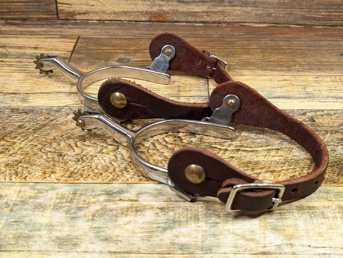 Vintage Western Metal Spurs with Leather Straps Cowboy Rodeo Horse VGC