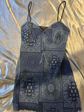 Urban Outfitters UO Elodie Blue Bandana Print Babydoll Mini Dress Size Small