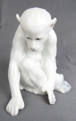 Vintage Heubach Germany Porcelain White Monkey Figurine