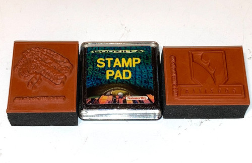 1998 VINTAGE GODZILLA ZILLA TRISTAR STAMPER SET RUBBER TOHO NOTEWORTHY PAD STAMP
