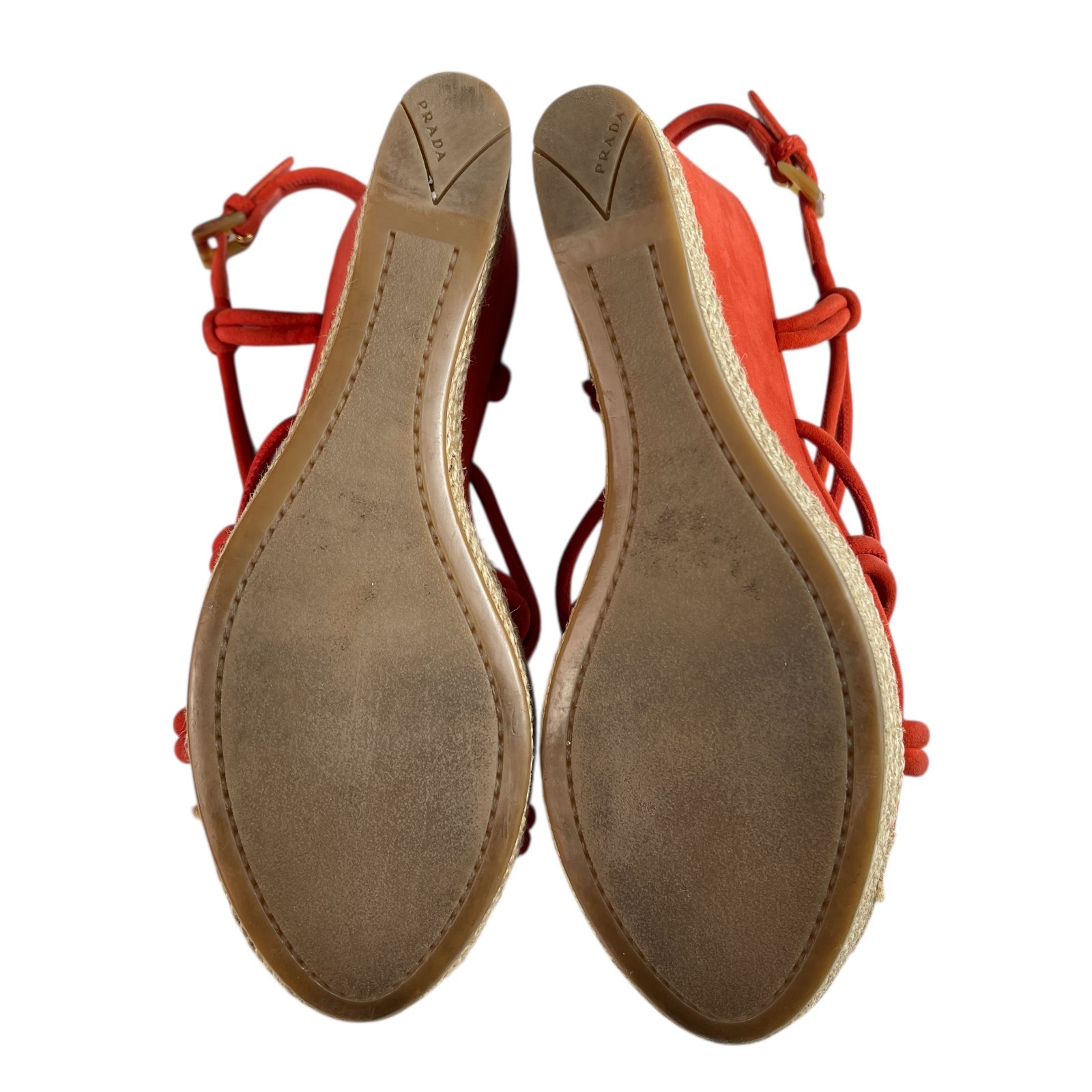 Prada Women’s Espadrille Wedge Sandals EU 38.5 US 8 Red‑Orange Suede Strappy thumbnail 10