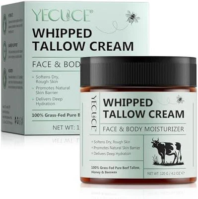 VITAGLOW Beef Tallow Balm for Skin, with Honey Grass-Fed Pure and Beeswax 120g