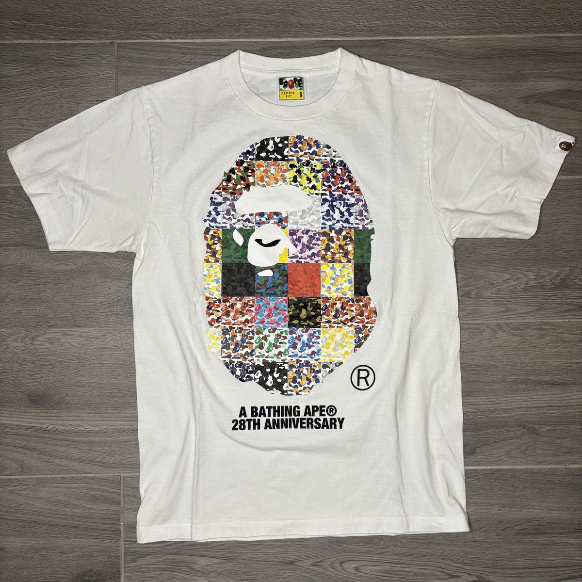 A Bathing Ape Shirt Mens Small White 28th Anniversary Patchwork