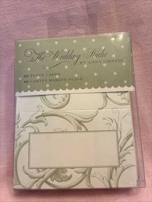 The Wedding Studio Anna Griffin: 50 Place Cards-Ivory W Green Swirl (NEW)