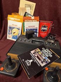 Atari CX 2600 Console 6-Switch Woodgrain PAC Man Asteroids Combat W Boxes A5