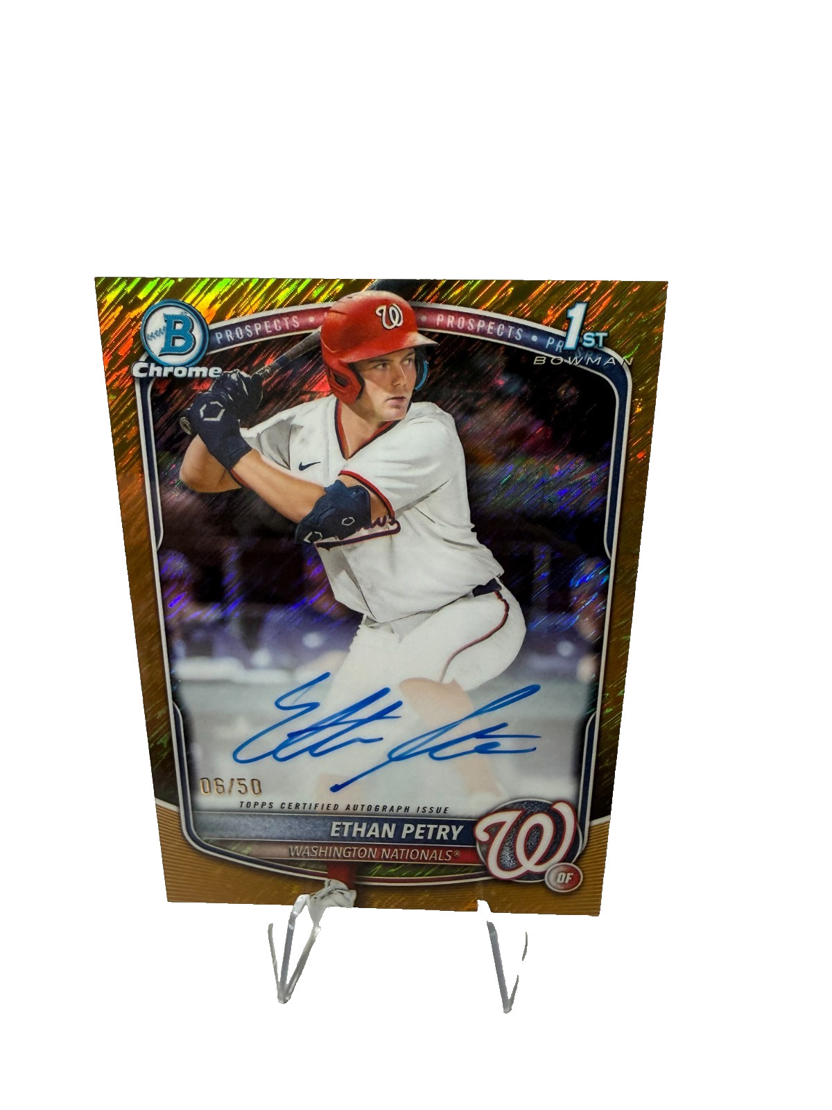 Ethan Petry 2025 Bowman Draft Chrome 1st Gold Shimmer Refractor Auto /50 #CPA-EP