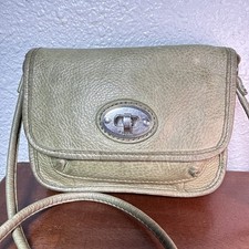 Vintage Fossil Maddox Mini Turnlock Crossbody Bag Sage Olive Green Leather Purse