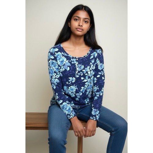 Sundance Rosey Delights Top Blue Purple Multi Boho Cottagecore Womens Size Small