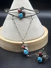 VTG Signed “R” Navajo Sterling Silver Turquoise Slave Bracelet 6.5” Ring Sz 8 (J