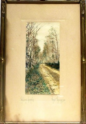 Vintage Hand Colored Art Print Signed Fred Thompson Falling Leaves Framed 17x11''
