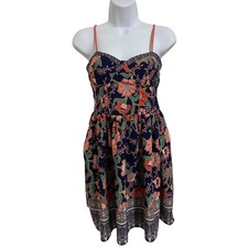 Band of Gypsies Floral Print Sleeveless Mini Dress Smocked Back Boho Festival M