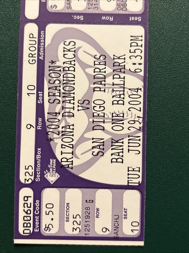 Billet Randy Johnson 4000th STRIKEOUT 2004 Padres Diamondbacks talon - Photo 5/5