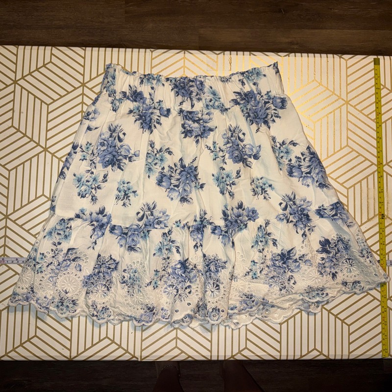 Loft Cotton Floral Blue Rose White Mini Skirt Eyelet Women’s Sz M NWT Pull On
