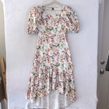 SHEIN Womens Puff Sleeve High Low Floral Farmhouse Dress Size L