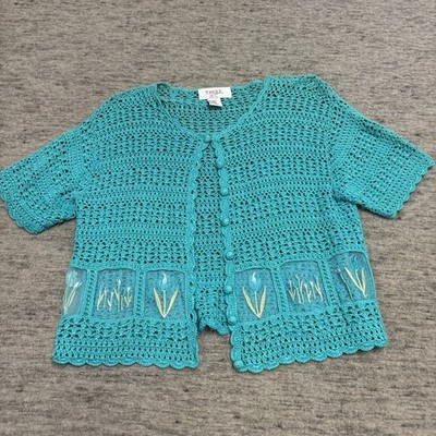 Teddi Crocheted Medium top with Floral embroidery Button front Grannycore Whimsy