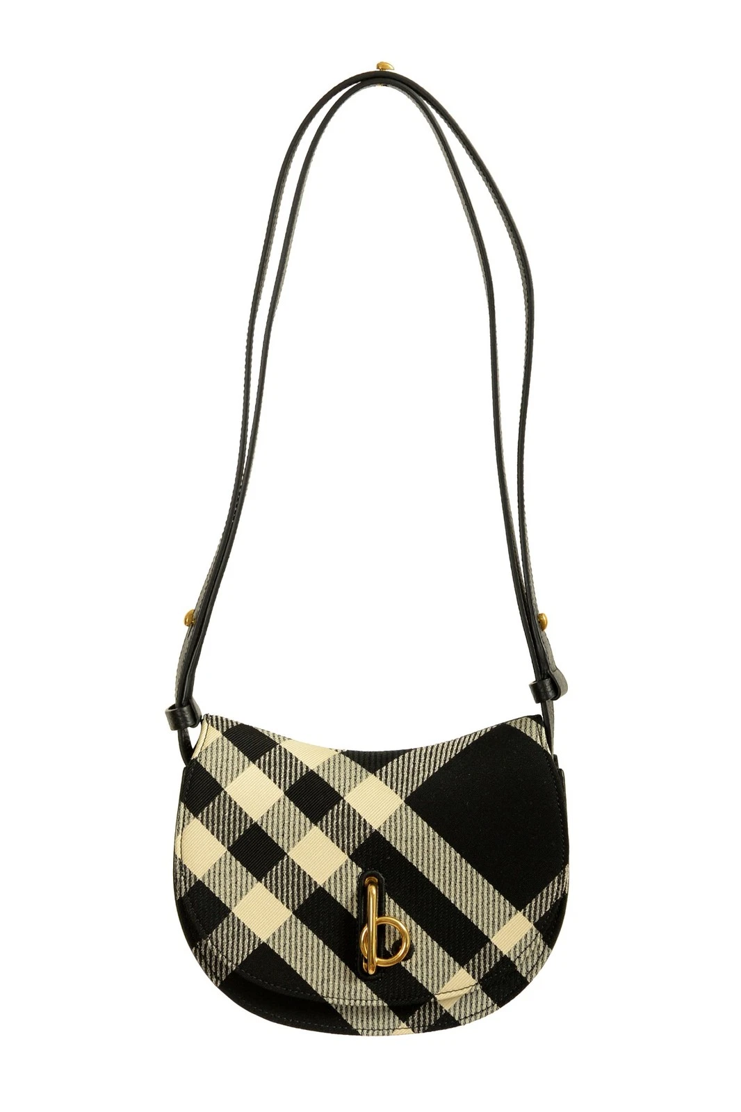 Burberry — Burberry "Mn Rocking Horse" Leather & Canvas Black Plaid Handbag Shoulder Bag
