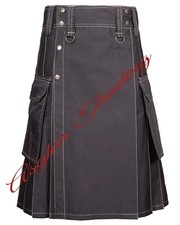 Scottish Handmade Brown Cotton Utility kilt, Deluxe KILT Men's Custom Size kilt