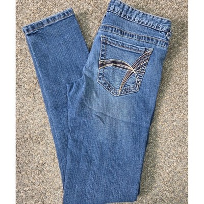 Rue21 Womens Low Rise Skinny Jeans Medium Wash Blue Denim Size 3/4 Long Inseam