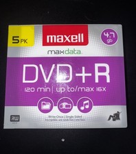 Maxell DVD Recordable Media - DVD R - 16x - 4.70 GB - 5 Pack New Sealed