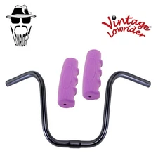 Original Lowrider 9" 25.4 U Handlebar Black 0214 120mm Grips Solid/Purple