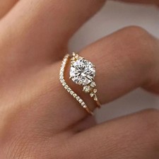 2Ct Round Cut Lab Created Diamond Wedding Bridal Ring Set 14K Yellow Gold Plated