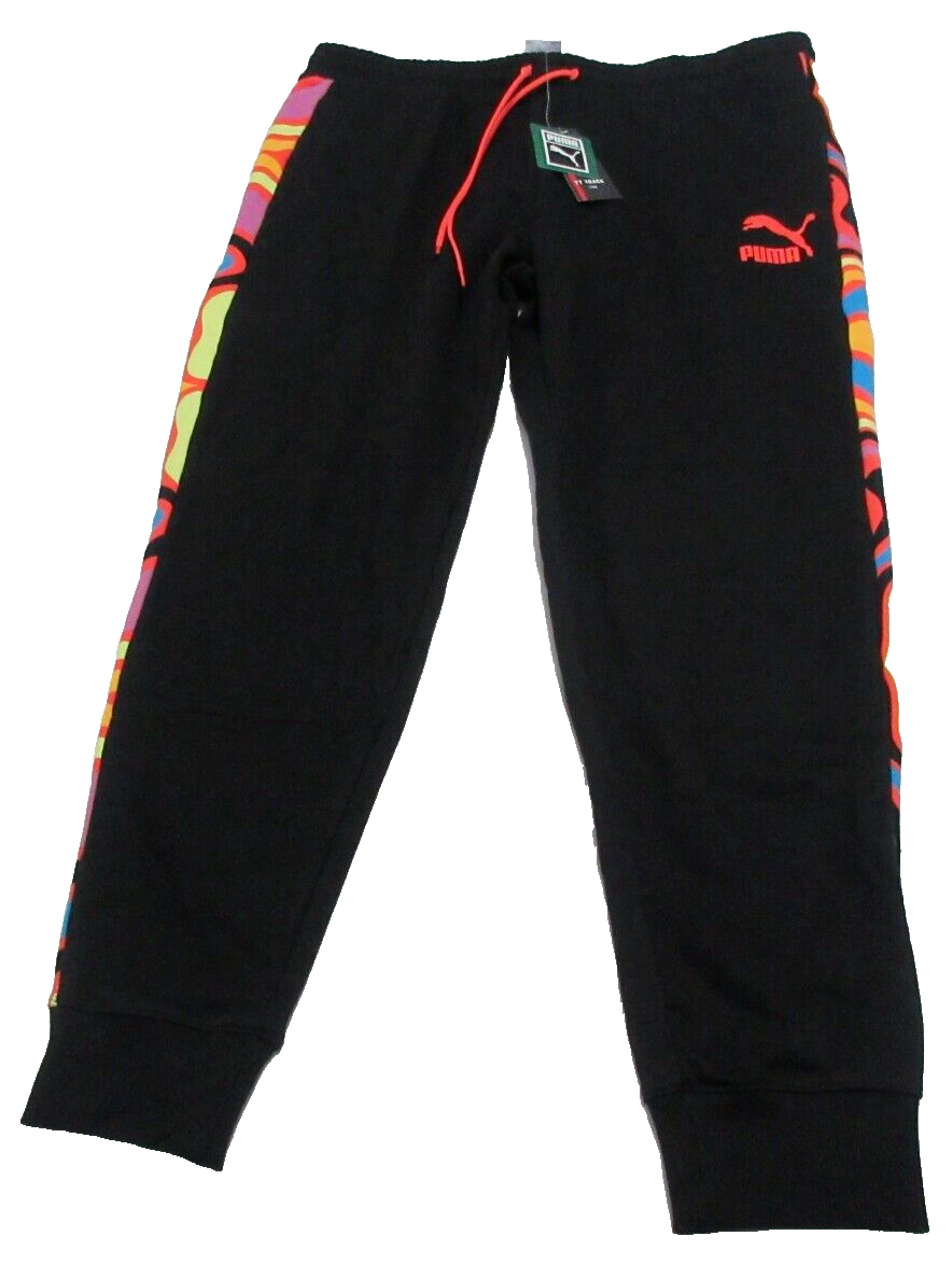 Puma 537049 01 Men's Lava Flow Black French Terry T7 Track Pants Size