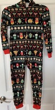 Cat and Jack Kids Christmas Union Suit Sleepwear SZ S 6/7 Hooded Pockets Black