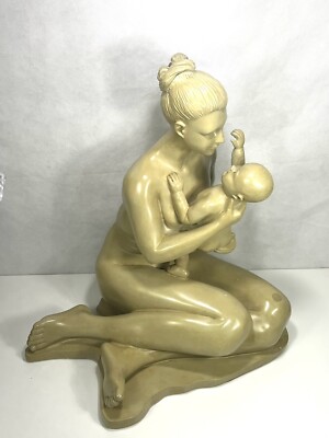 Vintage Art Sculpture Nude mother and baby Statue 18''  height 15''  Length