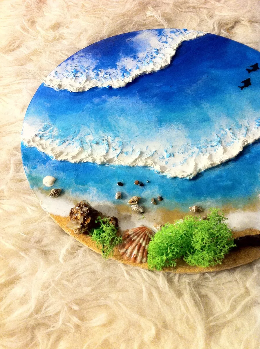 13'' Round Ocean Resin Art, Resin Ocean Art, Christmas Gift,Resin Beach Art