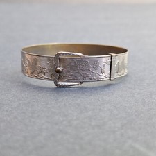 VTG Child's Metal Bracelet Buckle Closure Farm Scene Animals Birds Silver Tone