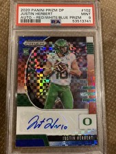 JUSTIN HERBERT 2020 PRIZM DRAFT PICKS RC SP RED, WHITE & BLUE AUTO /75 PSA 9
