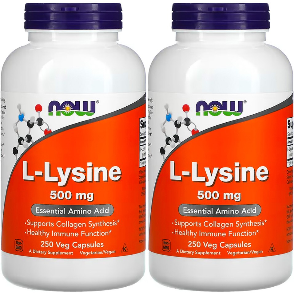 NOW Foods L-lysine 500 mg, 250 Capsules (Pack of 2)