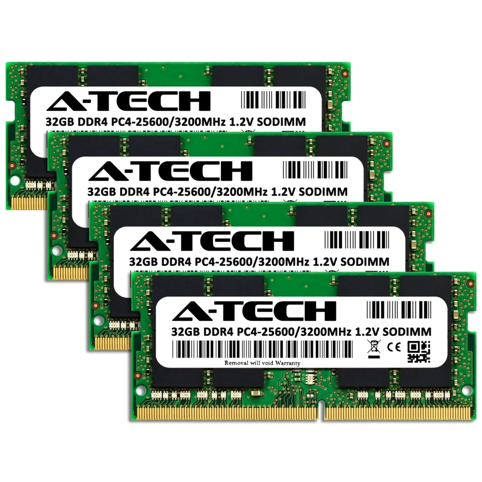 A-Tech 128GB Kit 4x 32GB PC4-25600 Laptop SODIMM DDR4 3200MHz 260-Pin Memory RAM - Image 2 of 4