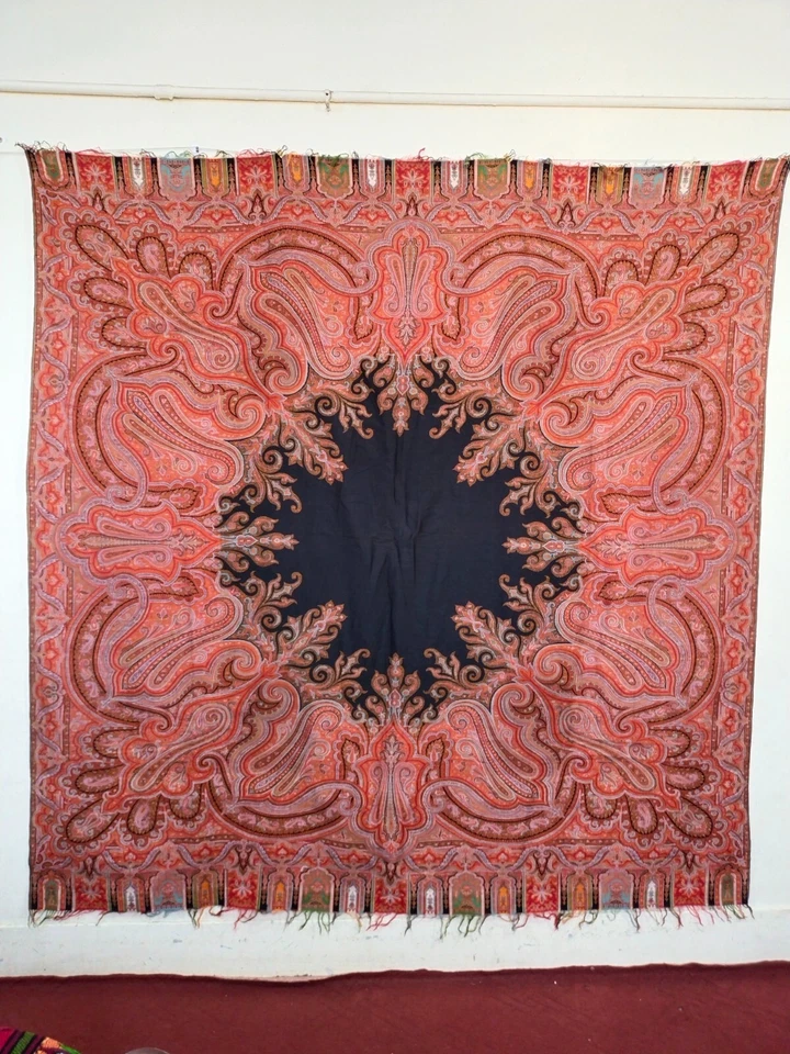 Mantel vintage paisley tela lana diseño victoriano bufanda tejido a mano Foto 4 de 4