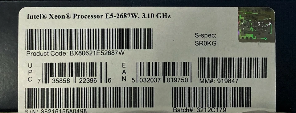 Intel BX80621E52687W SR0KG Xeon E5-2687W 20M Cache, 3.10 GHz, 8.00 GT/s QPI NEW - Image 2 of 2