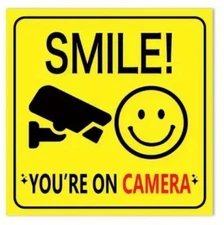 (INDOOR USE) Smile You're On Camera Security Stickers / 2 Pack + FREE Shipping