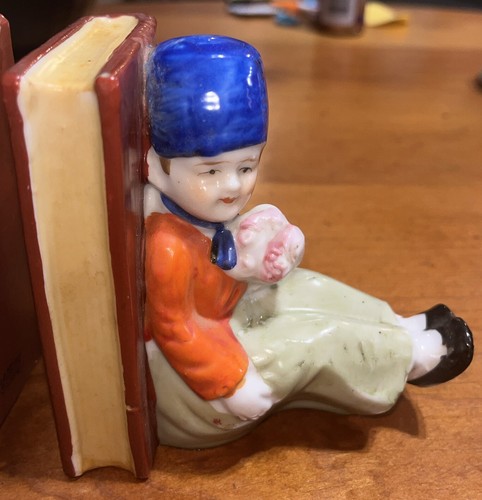 MCM Coppia Fermalibri Ceramica Olandese Ragazzo Ragazza Bambini Anni 50 Made In Japan - Foto 2 di 6